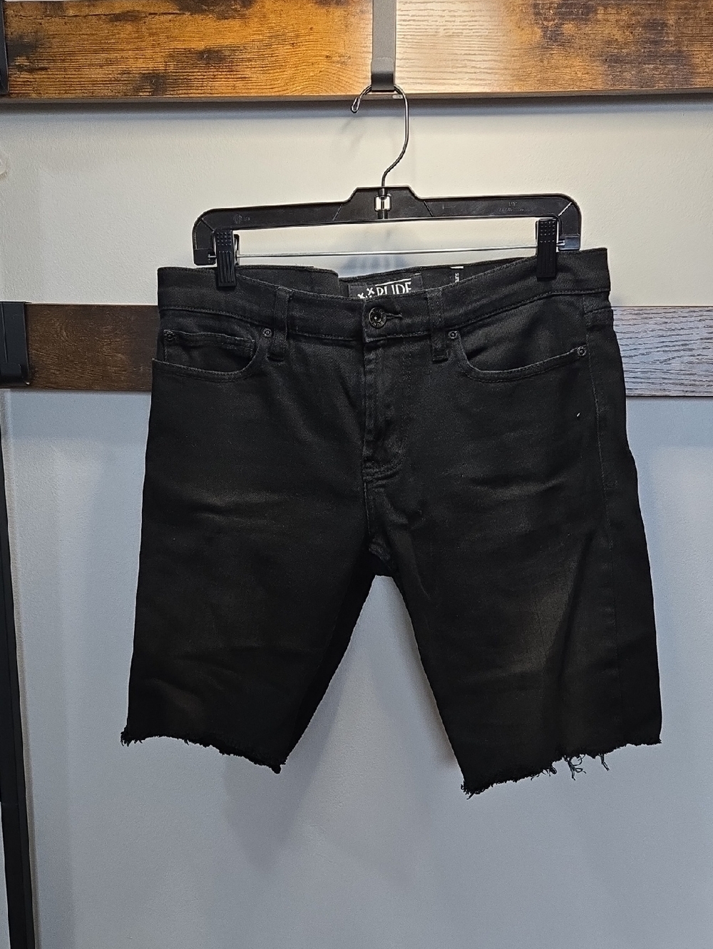 Men's Black Frayed Hem Denim Shorts